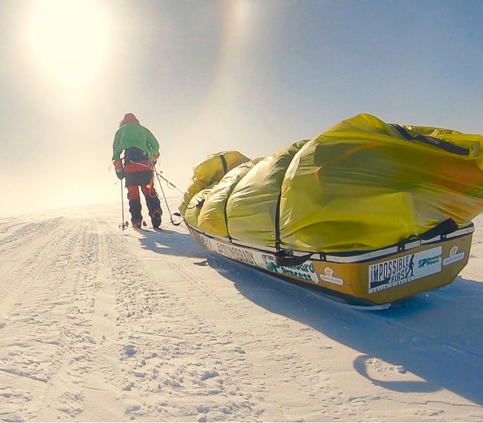 PHOTO: This Dec. 9, 2018, photo provided by Colin O'Brady, of Portland., Ore., shows himself in Antarctica.