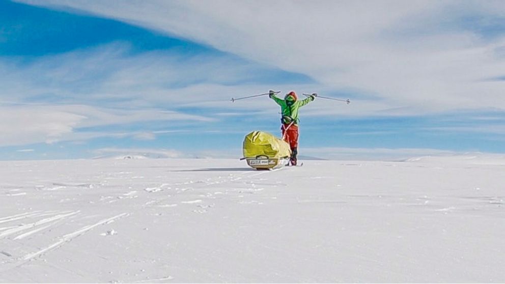 PHOTO: This Dec. 9, 2018, photo provided by Colin O'Brady, of Portland., Ore., shows himself in Antarctica.