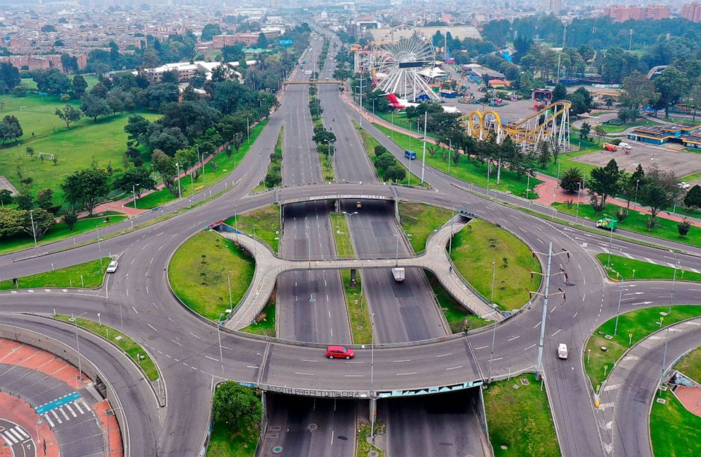 PHOTO: Nearly empty roads in Bogota, Colombia, March 20, 2020.