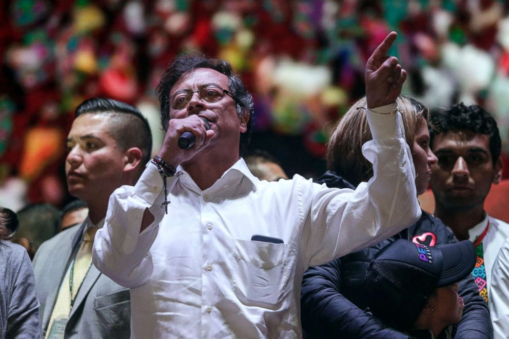 PHOTO: Gustavo Petro, presidential candidate for the Colombia Humana's party, speaks during a campaign rally in Bogota, Colombia, May 17, 2018.