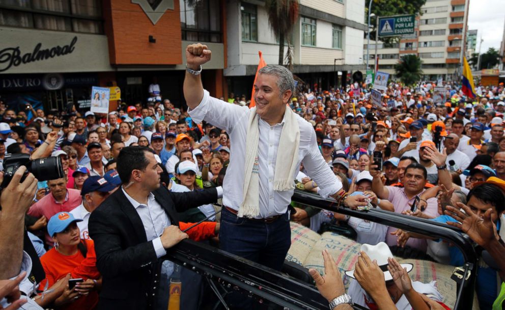 PHOTO: Ivan Duque, a presidential candidate for the Democratic Center, holds a campaign rally in Armenia, Colombia, June 10, 2018