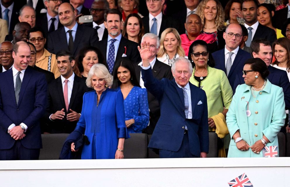 PHOTO: The Prince of Wales, Rishi Sunak, Camilla, Queen Consort, Akshata Murthy, King Charles III and Patricia Scotland during the Coronation Concert, May 07, 2023 in Windsor, England.
