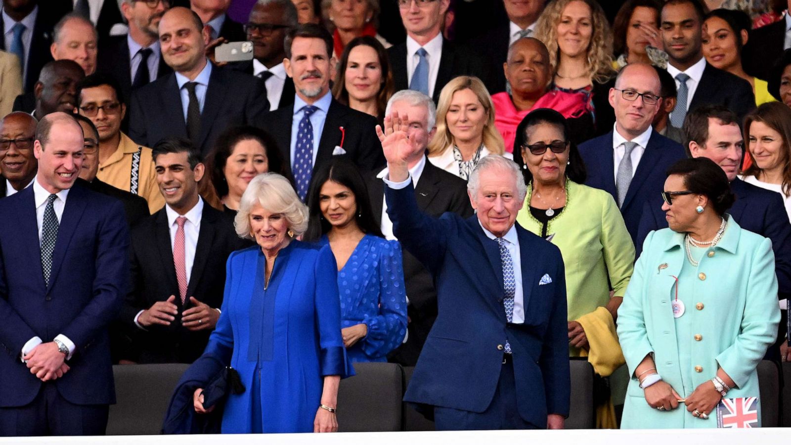 PHOTO: The Prince of Wales, Rishi Sunak, Camilla, Queen Consort, Akshata Murthy, King Charles III and Patricia Scotland during the Coronation Concert, May 07, 2023 in Windsor, England.