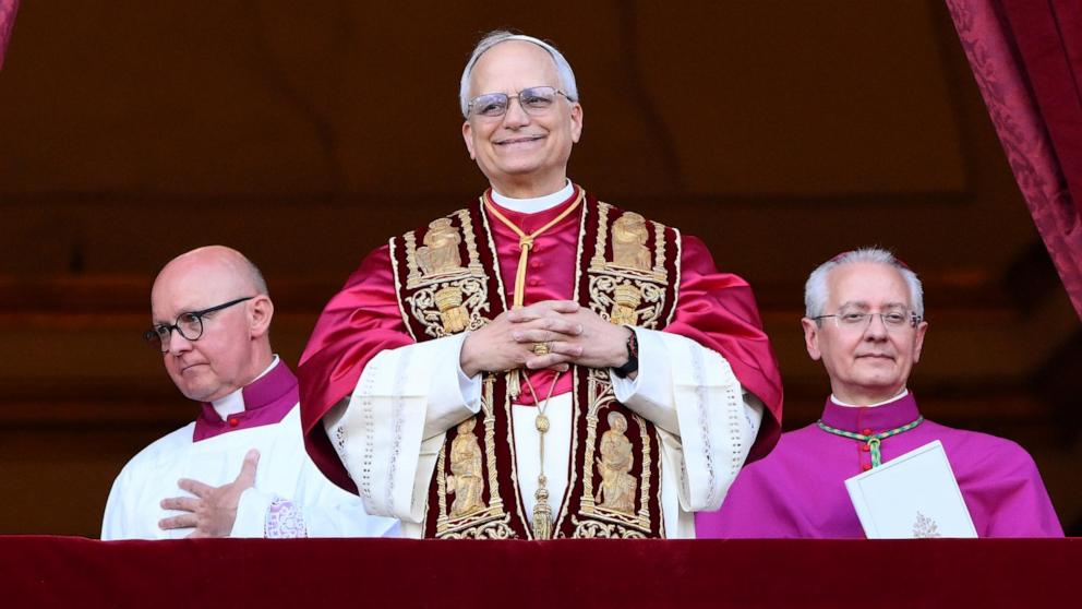 PHOTO: Newly elected Pontiff, Pope Leo XIV is seen for the first time from the Vatican balcony on May 8, 2025 in Vatican City.