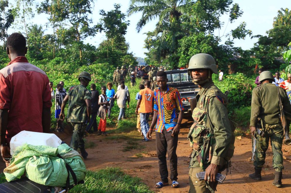 PHOTO: Congolese soldiers on patrol in an area of ​​civilians were killed by rebels of the Allied Democratic Forces in Beni, eastern Congo, on October 5, 2018.