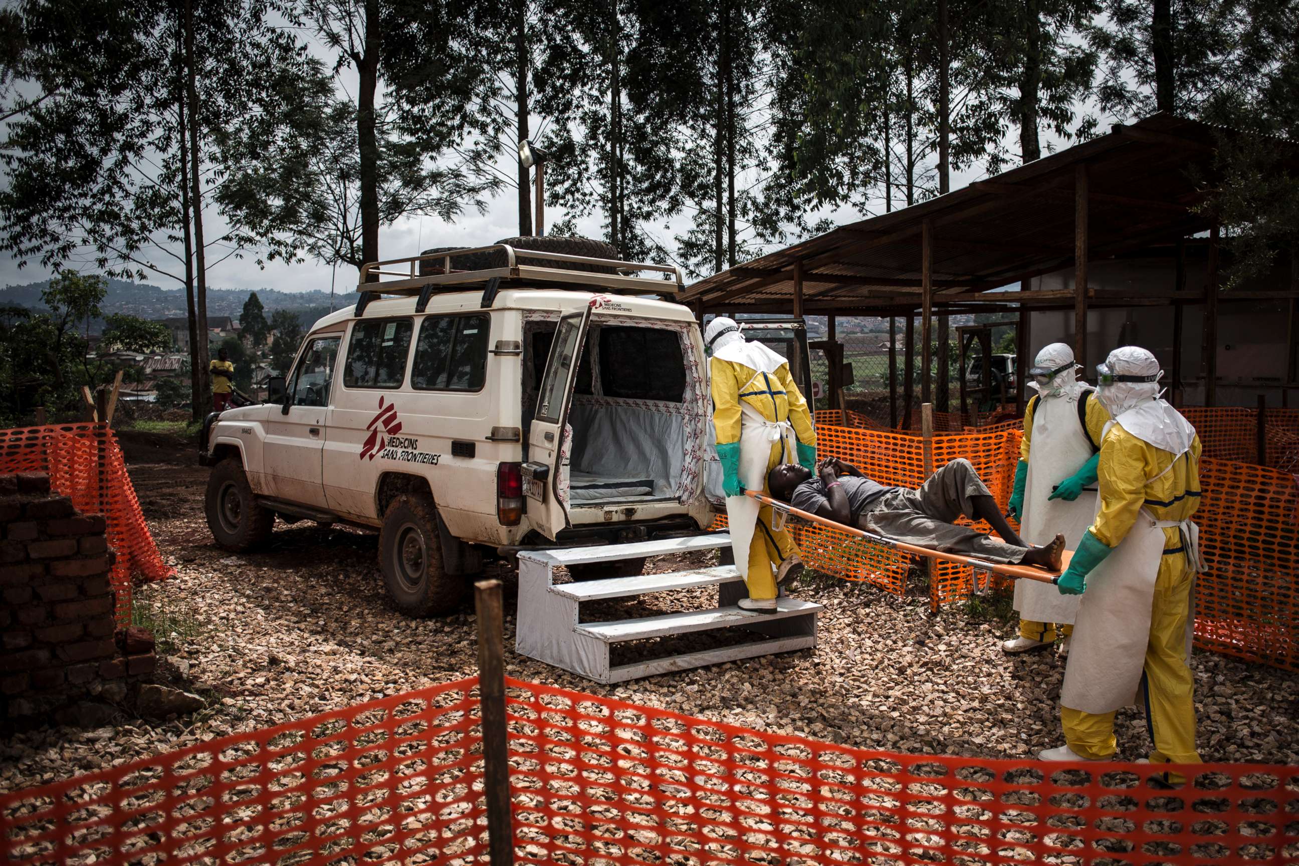 PHOTO: Health workers move a patient to a hospital after he was cleared of having Ebola inside of a Medecins Sans Frontieres supported Ebola treatment center in Butembo, Congo, Nov. 4, 2018.