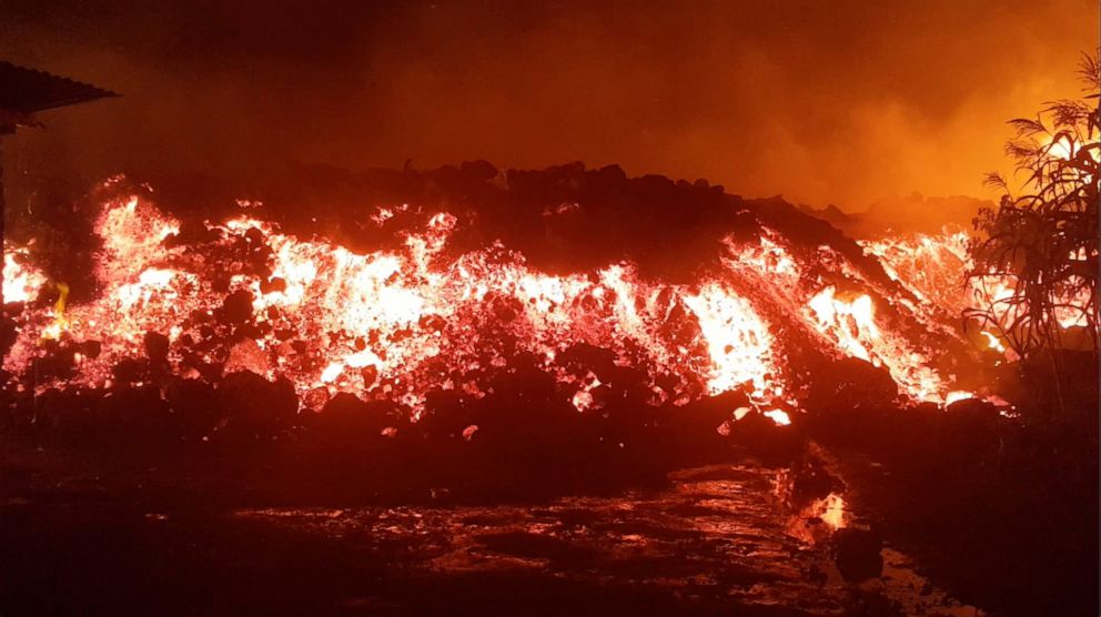 PHOTO: Flowing lava from the volcanic eruption of Mount Nyiragongo, which occurred late on May 22, 2021, is seen near Goma, Democratic Republic of Congo, in this still image taken from undated video obtained via social media.