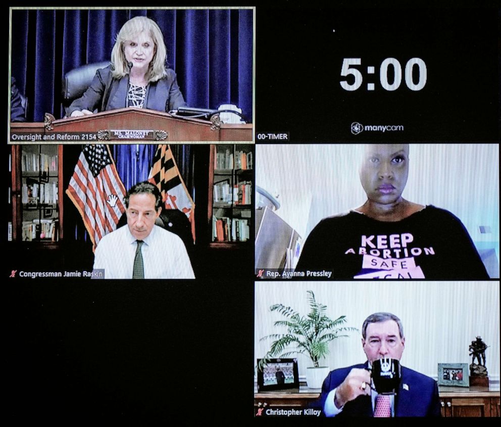 PHOTO: Ruger Firearms CEO Christopher Killoy (bottom right) testifies virtually during a House Oversight Committee hearing titled Examining the Practices and Profits of Gun Manufacturers on Capitol Hill July 27, 2022.