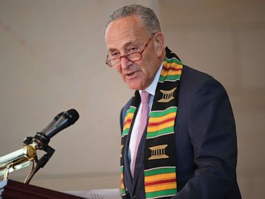 PHOTO: Chuck Schumer speaks at the Congressional Black Caucus (CBC) ceremony to commemorate the 400th anniversary of the first recorded forced arrival of enslaved Africans in the Emancipation Hall of the US Capitol in Washington, D.C., Sept. 10, 2019.