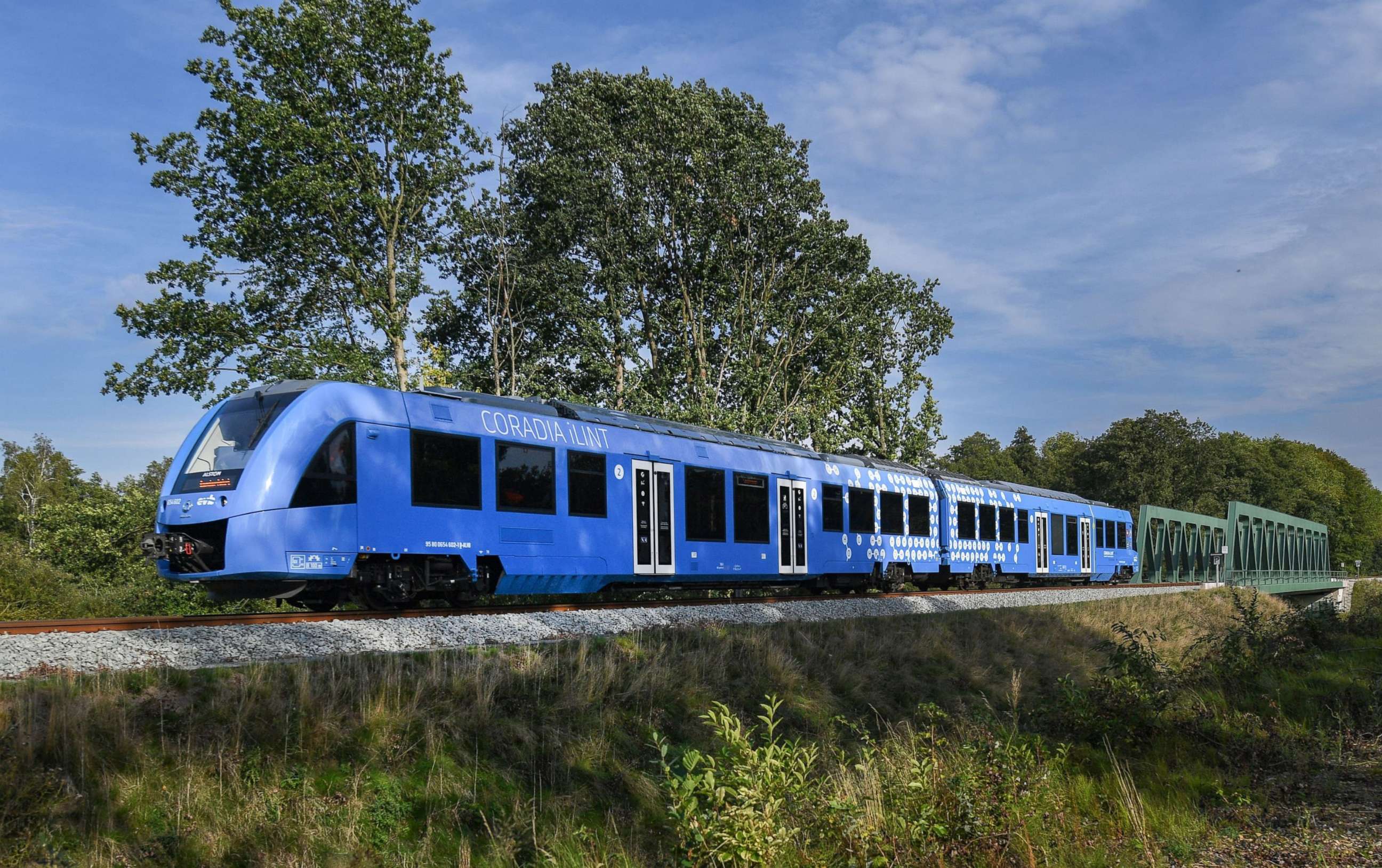 PHOTO: The world's first hydrogen fuel cell train is seen on its way to Bremervoerde, Germany, Sept. 17, 2018.