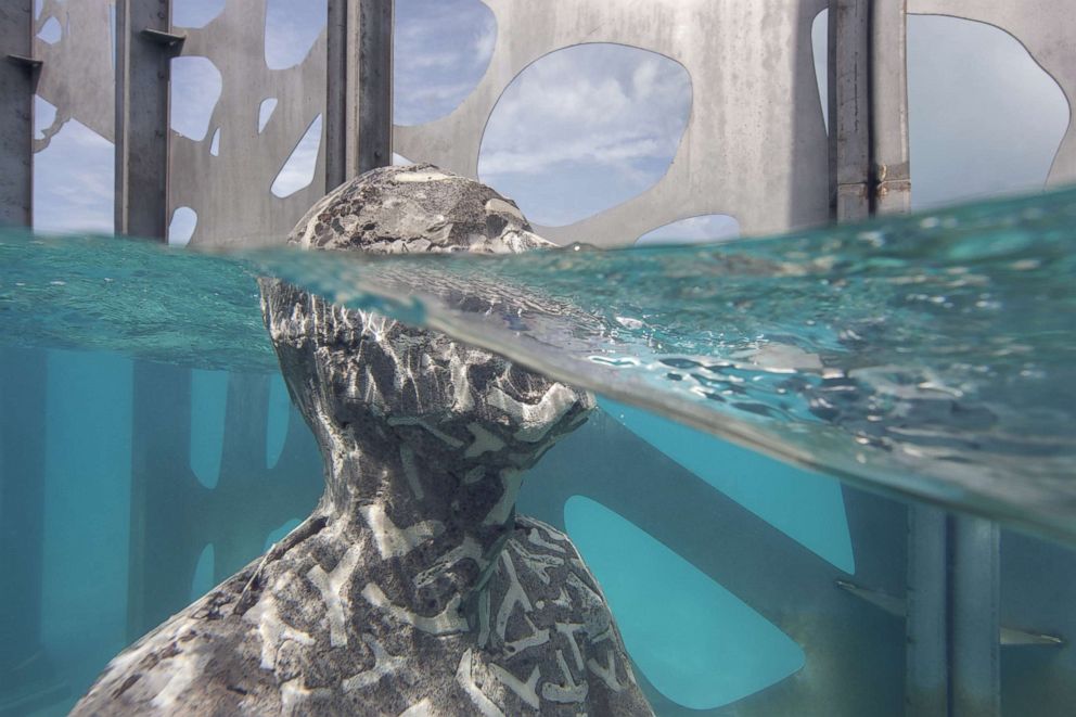 PHOTO: Artist and environmental sculptor Jason deCaires Taylor has created a semi-submerged tidal gallery exhibiting a number of artworks designed to evolve over time called Coralarium, Aug. 14, 2018, in the Maldives.