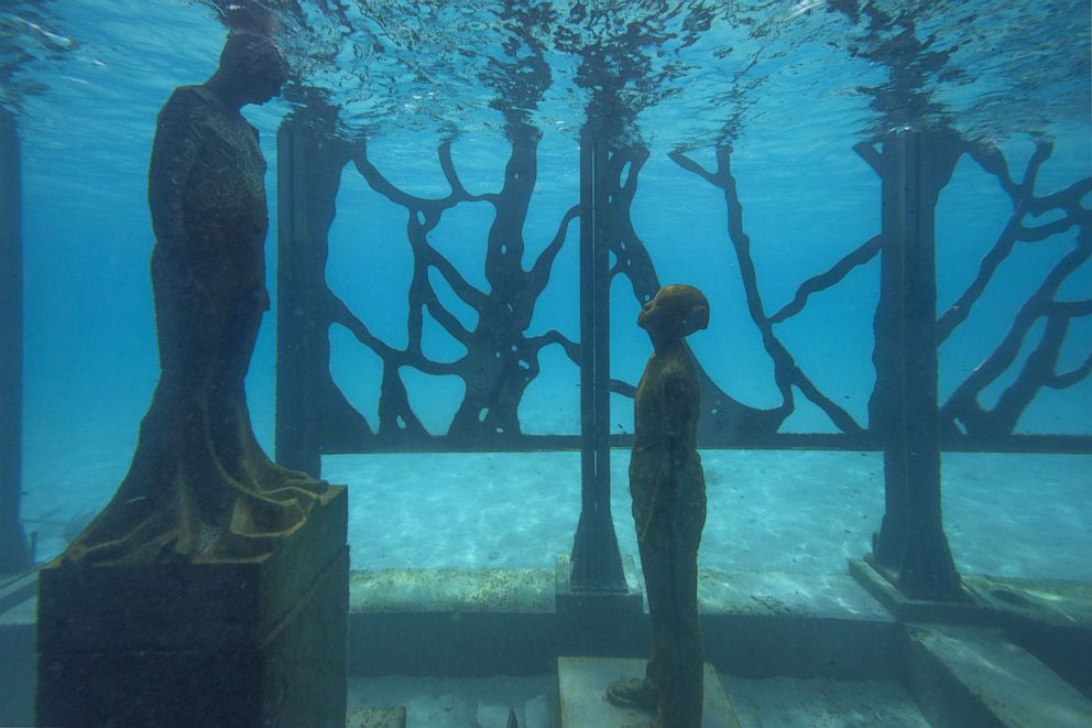 PHOTO: Artist and environmental sculptor Jason deCaires Taylor has created a semi-submerged tidal gallery exhibiting a number of artworks designed to evolve over time called Coralarium, Aug. 14, 2018, in the Maldives.