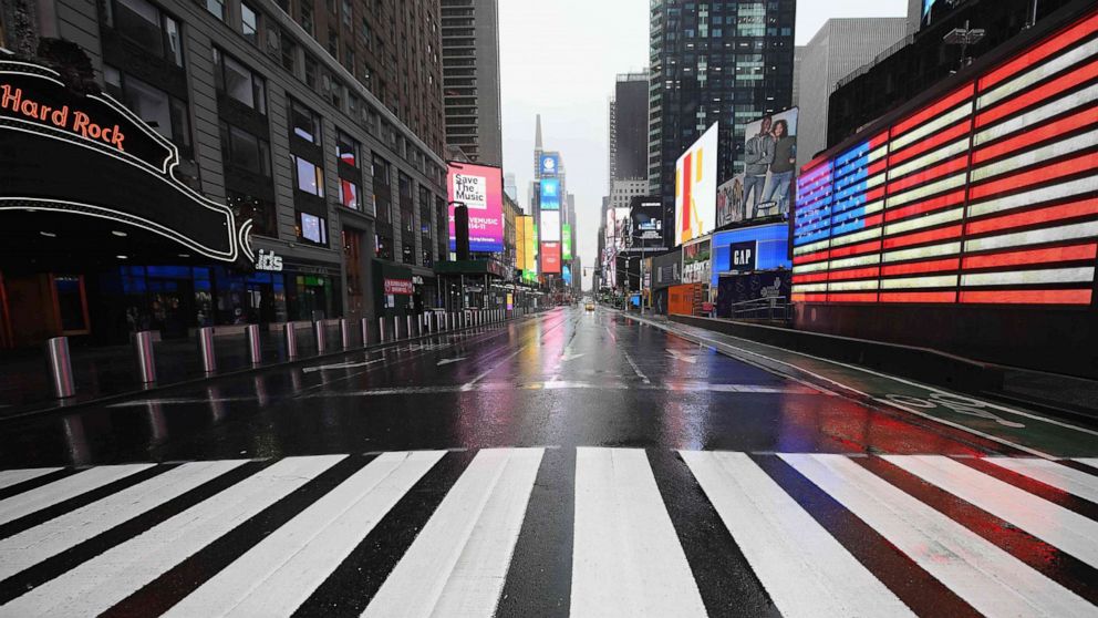 PHOTO: A nearly empty Times Square is seen, March 23, 2020, in New York.