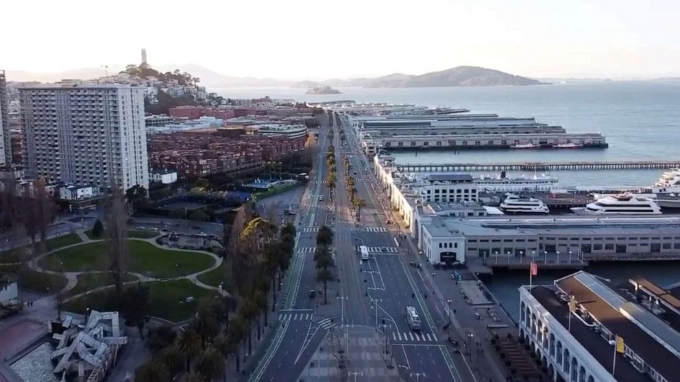 PHOTO: Virtually deserted streets during a lockdown to prevent the spread of the coronavirus disease (COVID-19) is seen in San Francisco, Calif., April 7, 2020.
