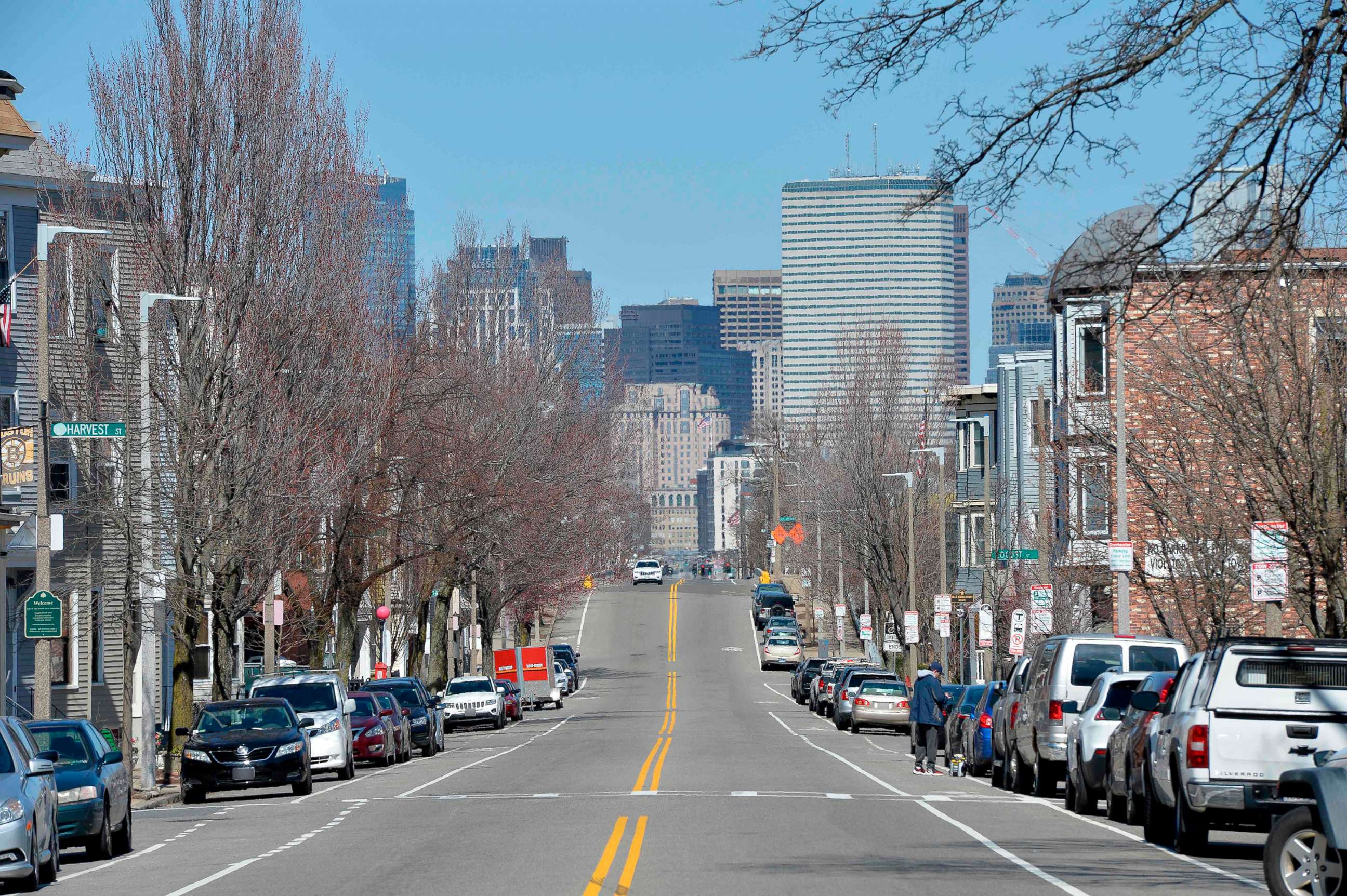 PHOTO: Empty roads are seen during the coronavirus outbreak in Dorchester, Mass., March 22, 2020.