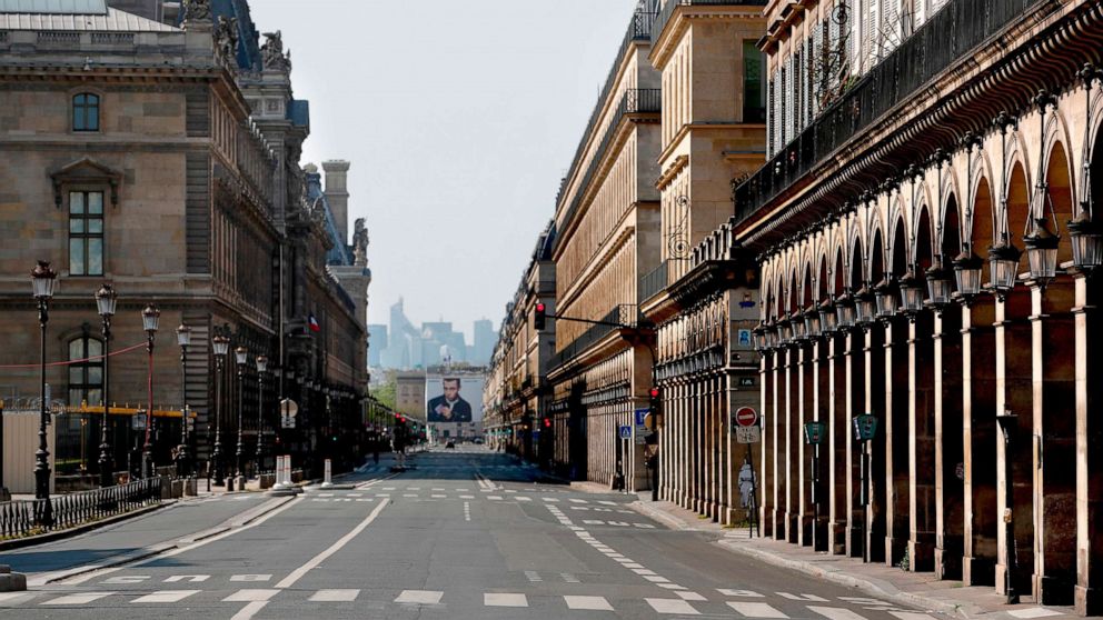 PHOTO: The deserted Rue de Rivoli street in Paris during the lockdown in France aimed at curbing the spread of the COVID-19 disease, caused by the novel coronavirus, April 13, 2020 . 