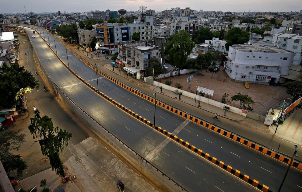 PHOTO: A view shows almost empty roads during a lockdown to limit the spreading of the coronavirus disease, in Ahmedabad, India, March 24, 2020.
