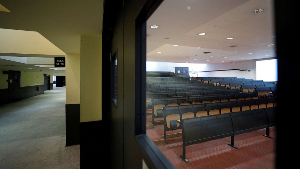 PHOTO: An empty class room is pictured inside the Bicocca University in Milan, Italy, March 2, 2020. 