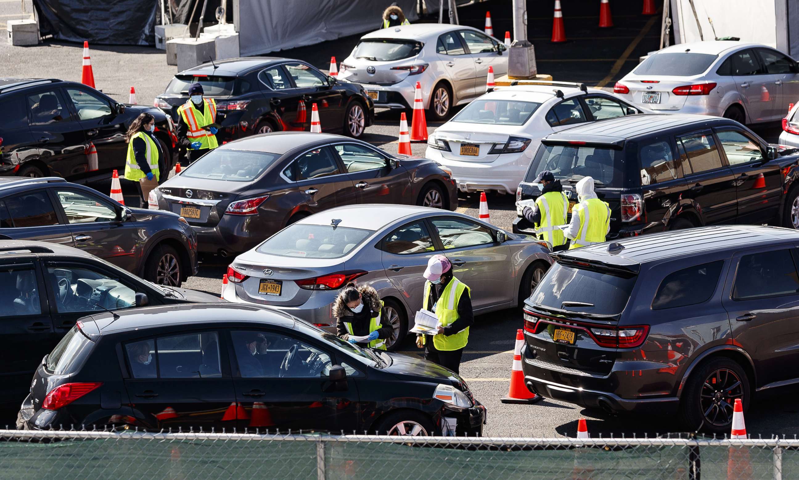 PHOTO: People are checked in at a newly set up COVID-19 testing site in Brooklyn, New York, April 16, 2020. New York City is still the epicenter of the SARS-CoV-2 coronavirus which causes the Covid-19 disease outbreak in the United States.