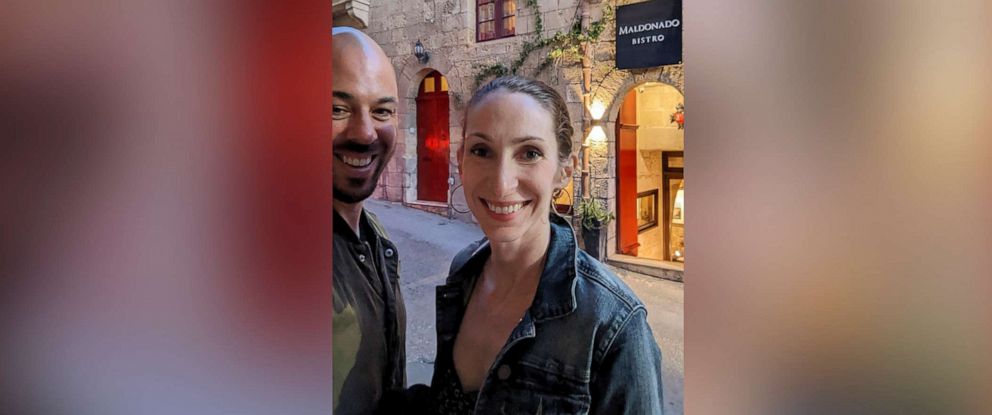 PHOTO: Andrea Prudente, who suffered an incomplete miscarriage while vacationing in Malta, poses for a photo with her partner Jay Weeldreyer, left, in Gozo, Malta, June 12, 2022.