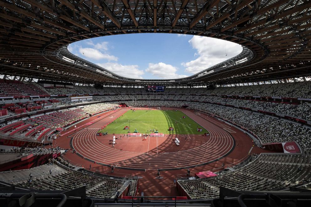 PHOTO: Rows of empty seats are seen in the Olympic Stadium as the Athletics continues on day 12 of the Tokyo Olympic Games on August 4, 2021 in Tokyo, Japan.
