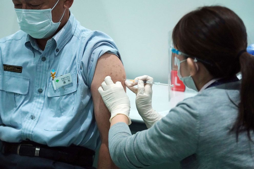 PHOTO: A Tokyo Metropolitan Government employee receives a dose of the Moderna COVID-19 vaccine at a newly opened vaccination center at the local government building in Tokyo on July 1, 2021.