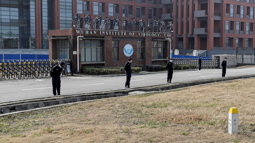 PHOTO: People stand outside of the Wuhan Institute of Virology in Wuhan, China, on Feb. 3, 2021.
