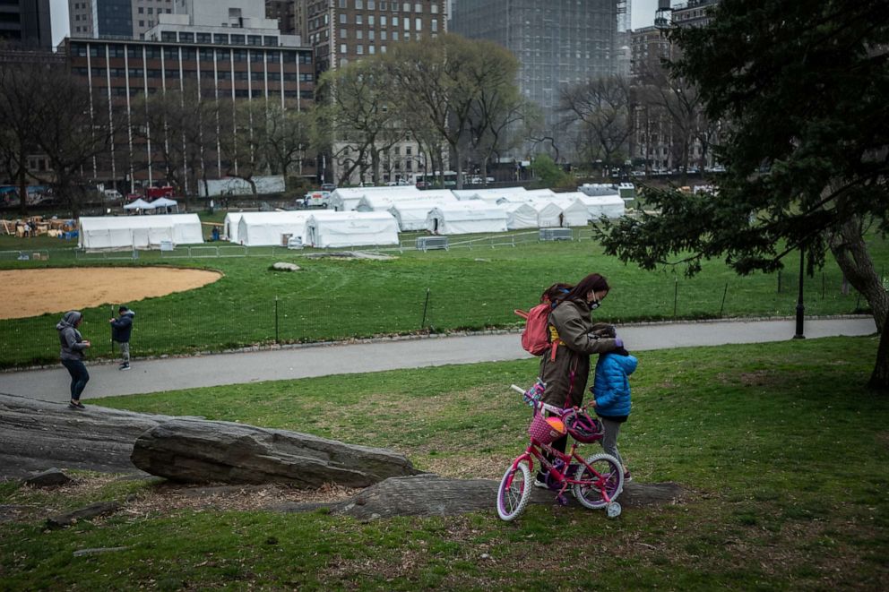 PHOTO: A temporary hospital being built by the Samaritan's Purse at Central Park in New York City, March 30, 2020 in New York, United States.