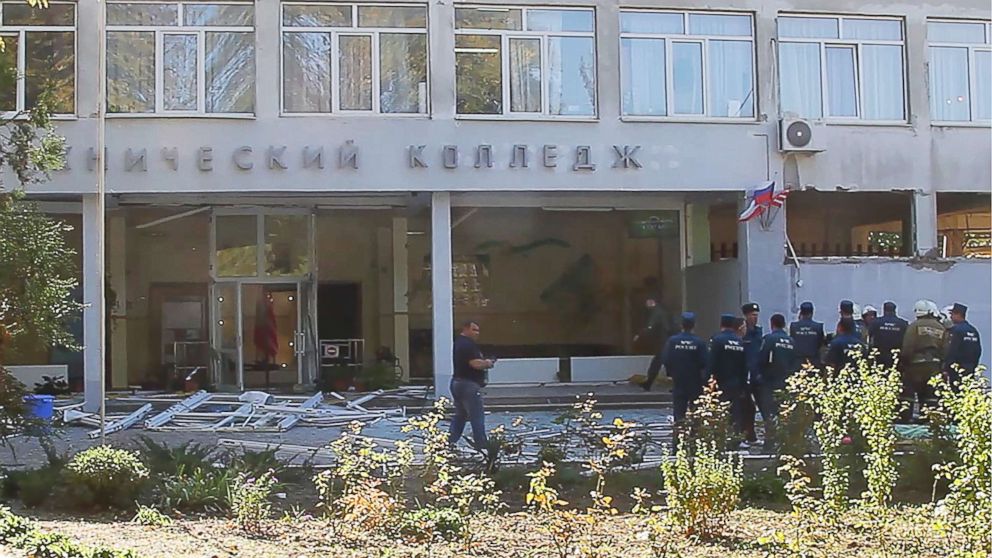 PHOTO: The site of a bomb blast at a college in the Crimean city of Kerch, Oct. 17, 2018, in Crimea, Russia.