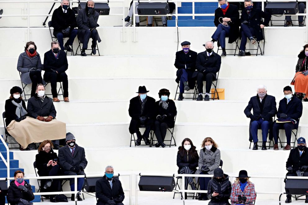 PHOTO: Guests socially distance during the inauguration of Joe Biden as the 46th President of the United States on the West Front of the U.S. Capitol in Washington, Jan. 20, 2021.