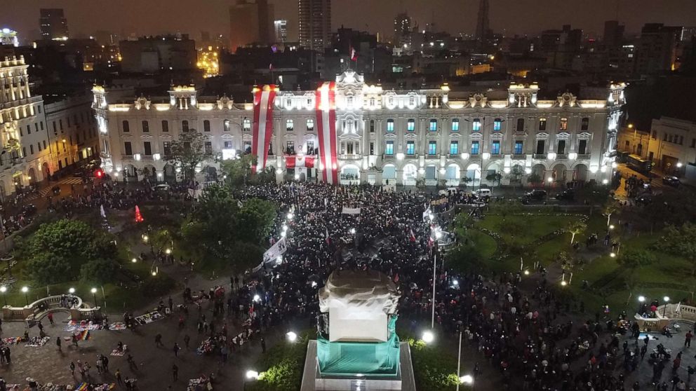 PHOTO: Peru's President-elect, Pedro Castillo, addresses a crowd of supporters from the balcony of his campaign headquarters in central Lima, Peru, July 17, 2021.