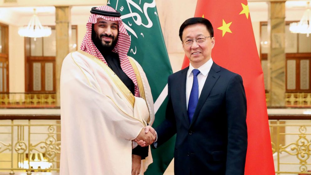 PHOTO: Chinese Vice Premier Han Zheng, right meets with Mohammed bin Salman Al Saud, Saudi Arabia's crown prince, deputy prime minister and minister of defense, in Beijing, Feb. 22, 2019.