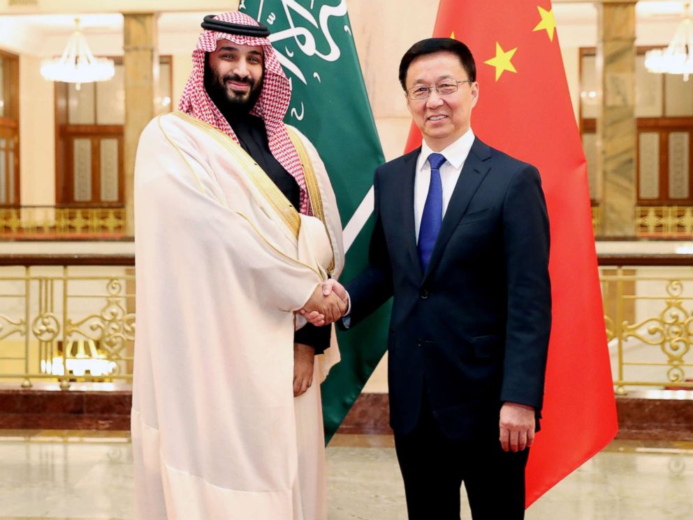 PHOTO: Chinese Vice Premier Han Zheng, right meets with Mohammed bin Salman Al Saud, Saudi Arabias crown prince, deputy prime minister and minister of defense, in Beijing, Feb. 22, 2019.