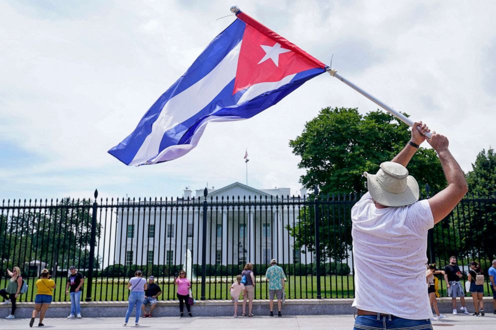 PHOTO: People participate in a rally outside the White House, July 13, 2021, in support of the protesters in Cuba. 