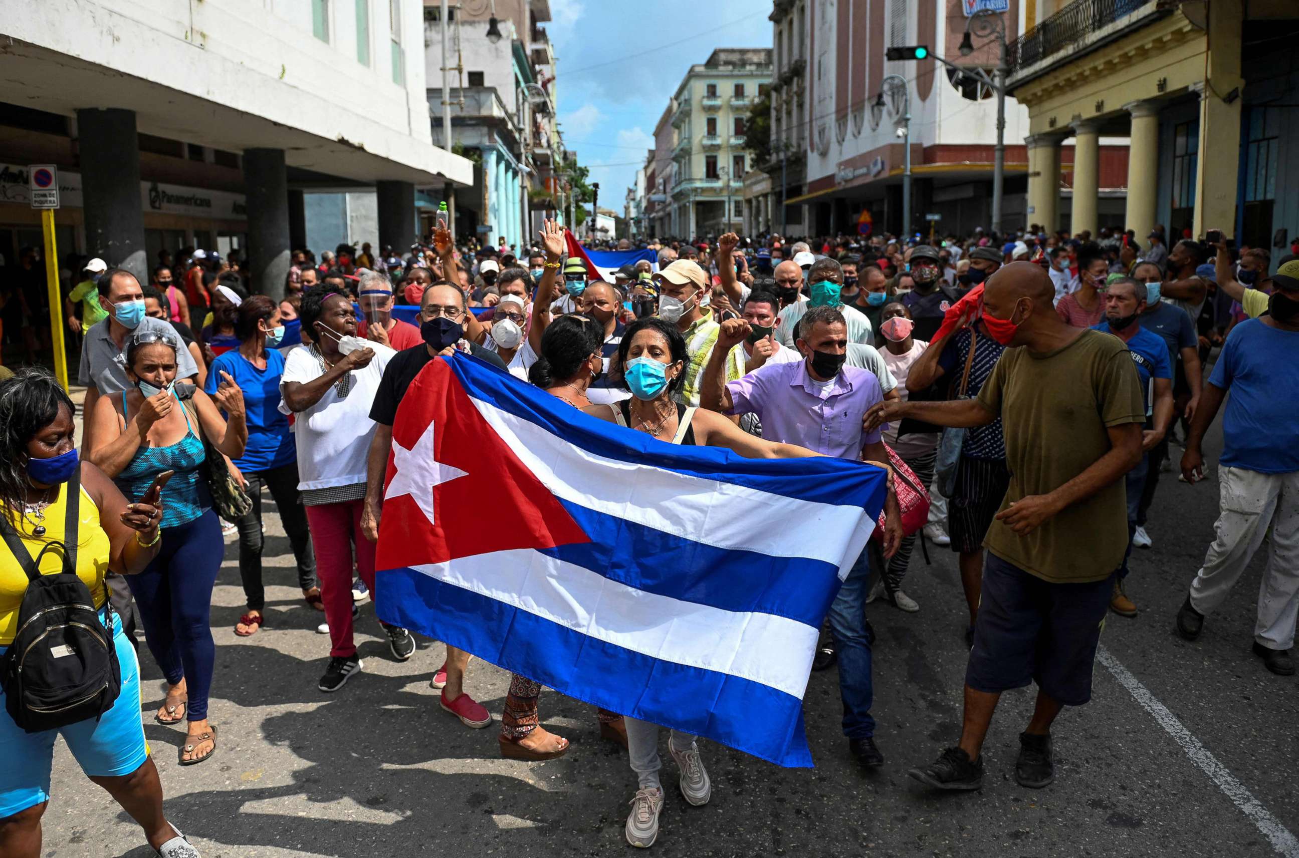 PHOTO: People take part in a demonstration to support the government of the Cuban President Miguel Diaz-Canel in Havana, Cuba, July 11, 2021.