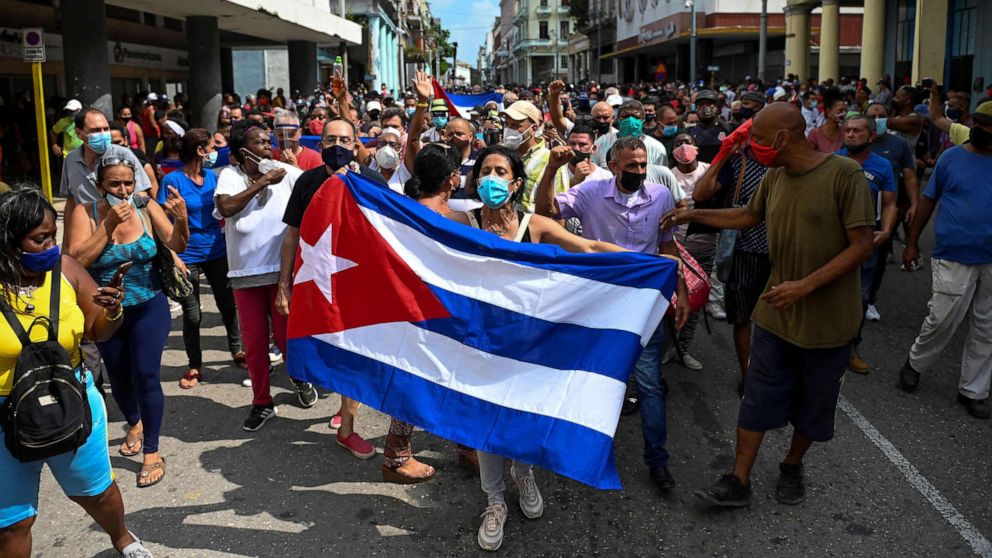 PHOTO: People take part in a demonstration to support the government of the Cuban President Miguel Diaz-Canel in Havana, Cuba, July 11, 2021.