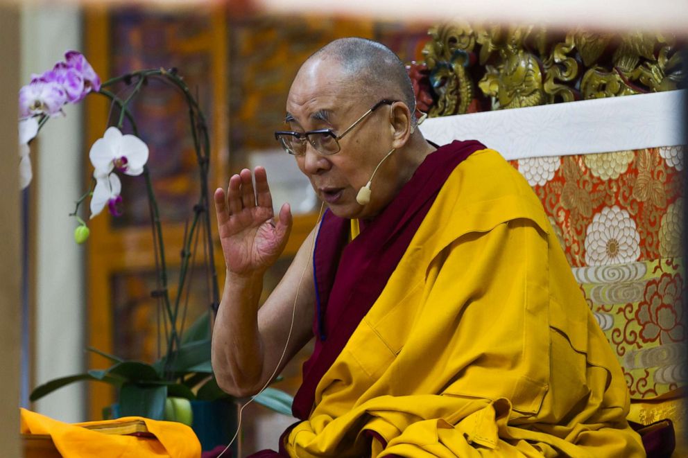 PHOTO: ibetan spiritual leader the Dalai Lama Dalai Lama gestures during the teaching at Tsughla Khang Temple, Mcleodganj, Himachal Pradesh, India, Oct. 3, 2019.