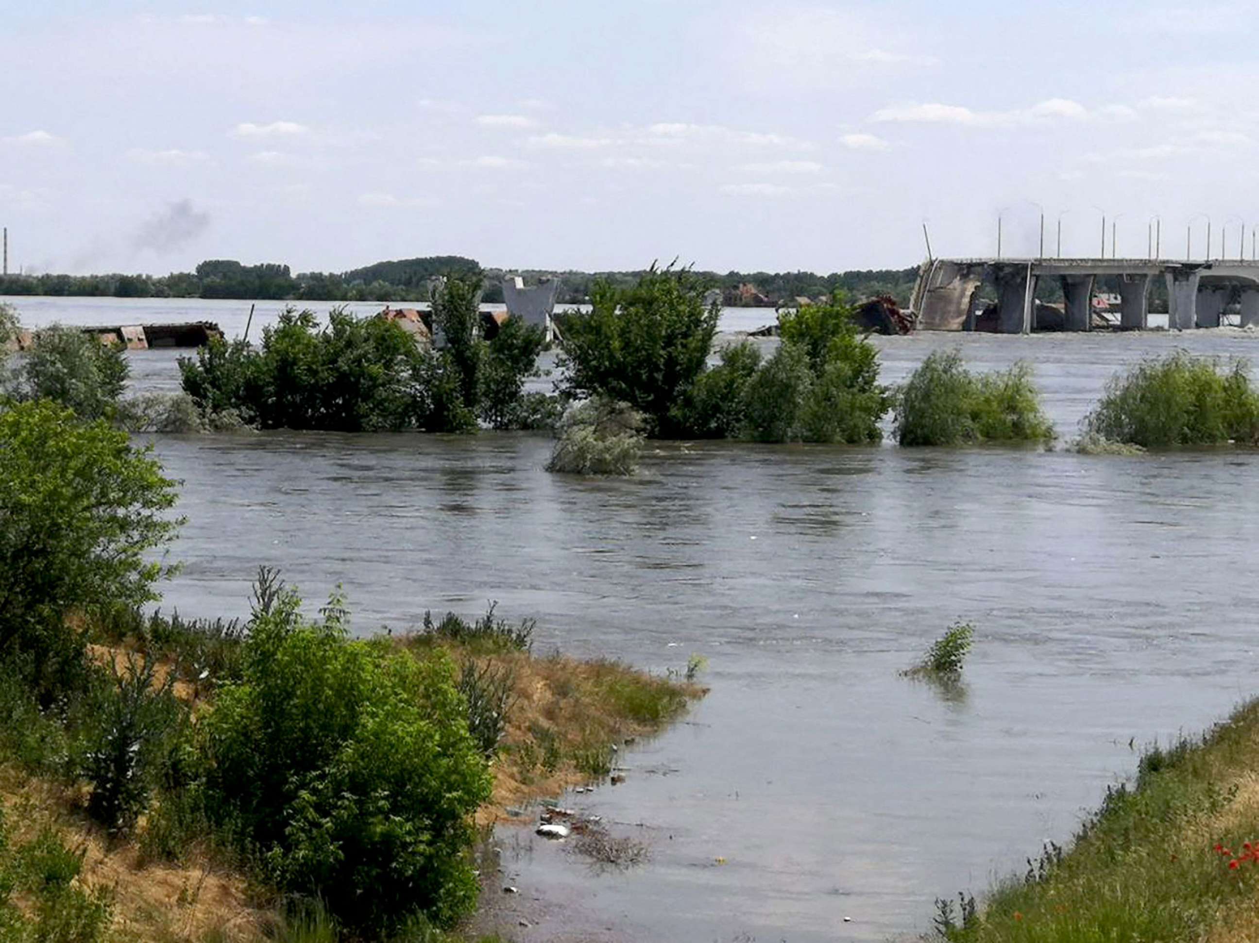 PHOTO: A partially flooded area of Kherson, June 6, 2023, following damages sustained at Kakhovka hydroelectric dam