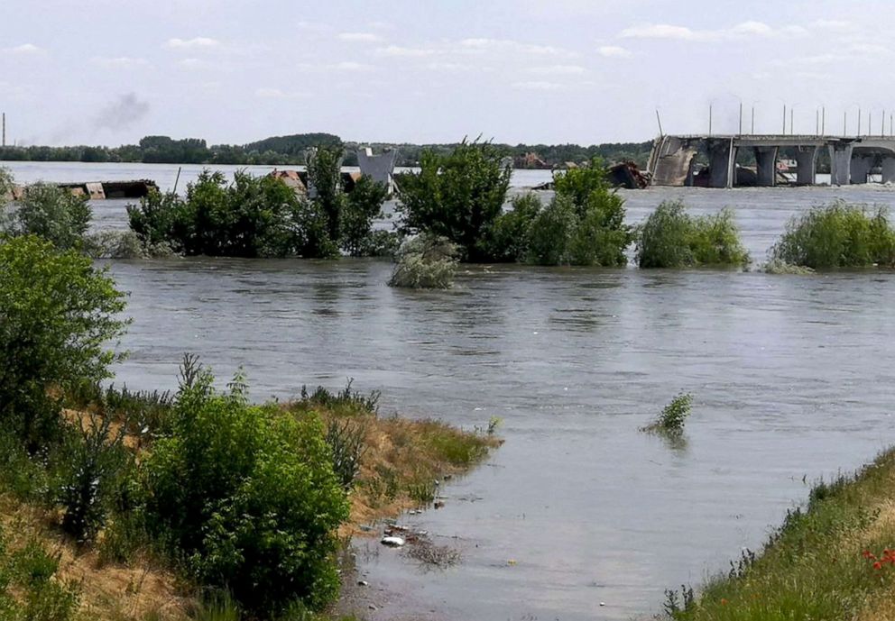 PHOTO: A partially flooded area of Kherson, June 6, 2023, following damages sustained at Kakhovka hydroelectric dam