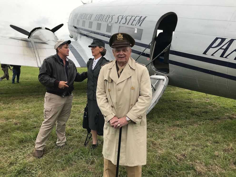 PHOTO: U.S. Air Force veteran Dave Hamilton, now in his mid-90s, retraced the flight he took in a Dakota back in June 1944 one day before the 75th anniversary of D-Day in Normandy, France, on Wednesday, June 5, 2019.