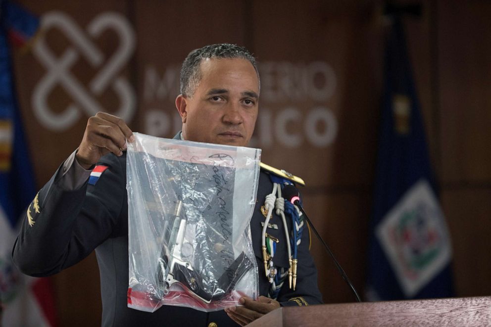 PHOTO: Director of the Dominican National Police Ney Aldrin Bautista Almonte shows the gun that was used to shoot the David Ortiz, during a press conference in Santo Domingo, Dominican Republic, June 12, 2019.
