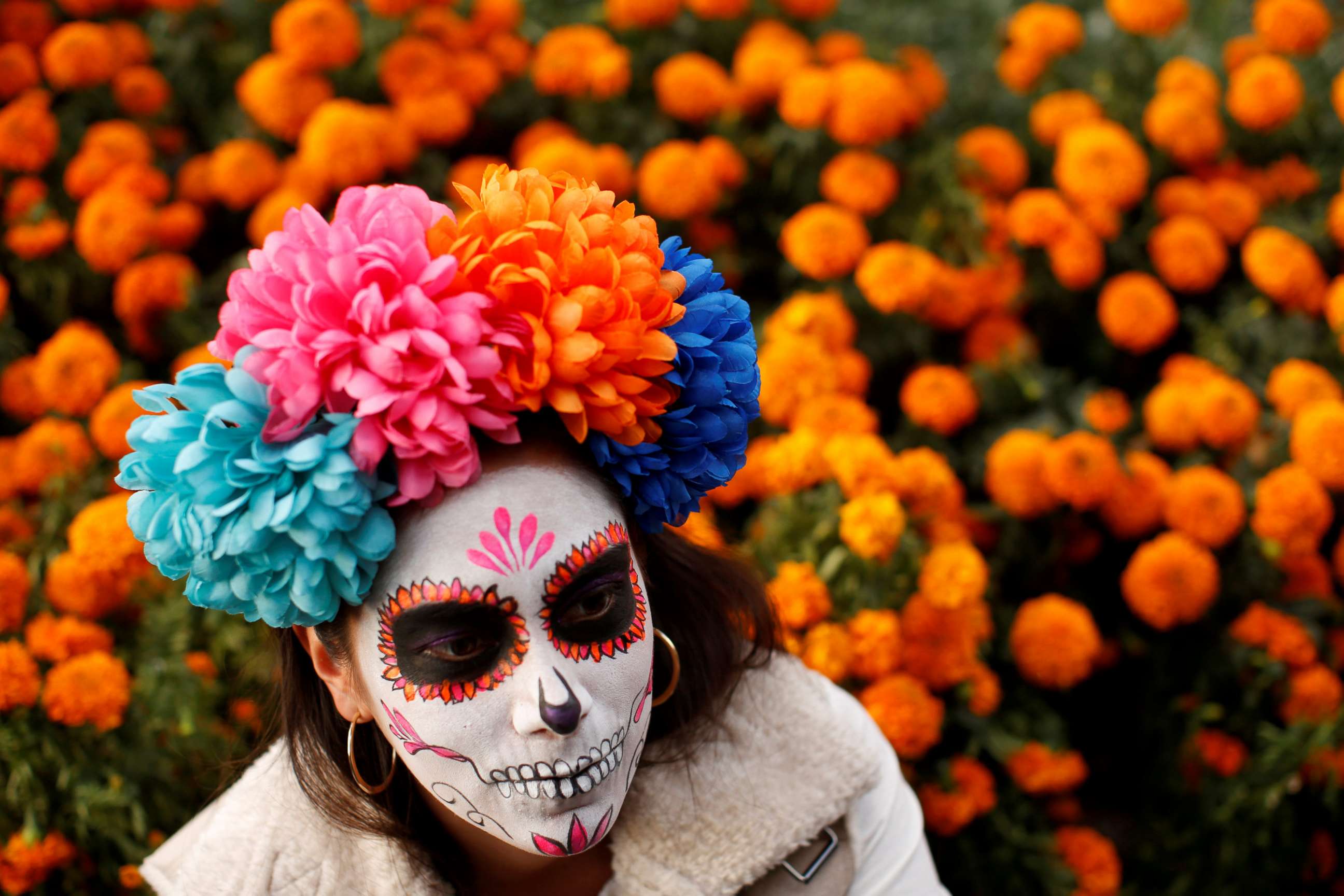 PHOTO: A woman dressed up as "Catrina," a Mexican character also known as "The Elegant Death", takes part in a Catrinas parade in Mexico City, Oct. 22, 2017.