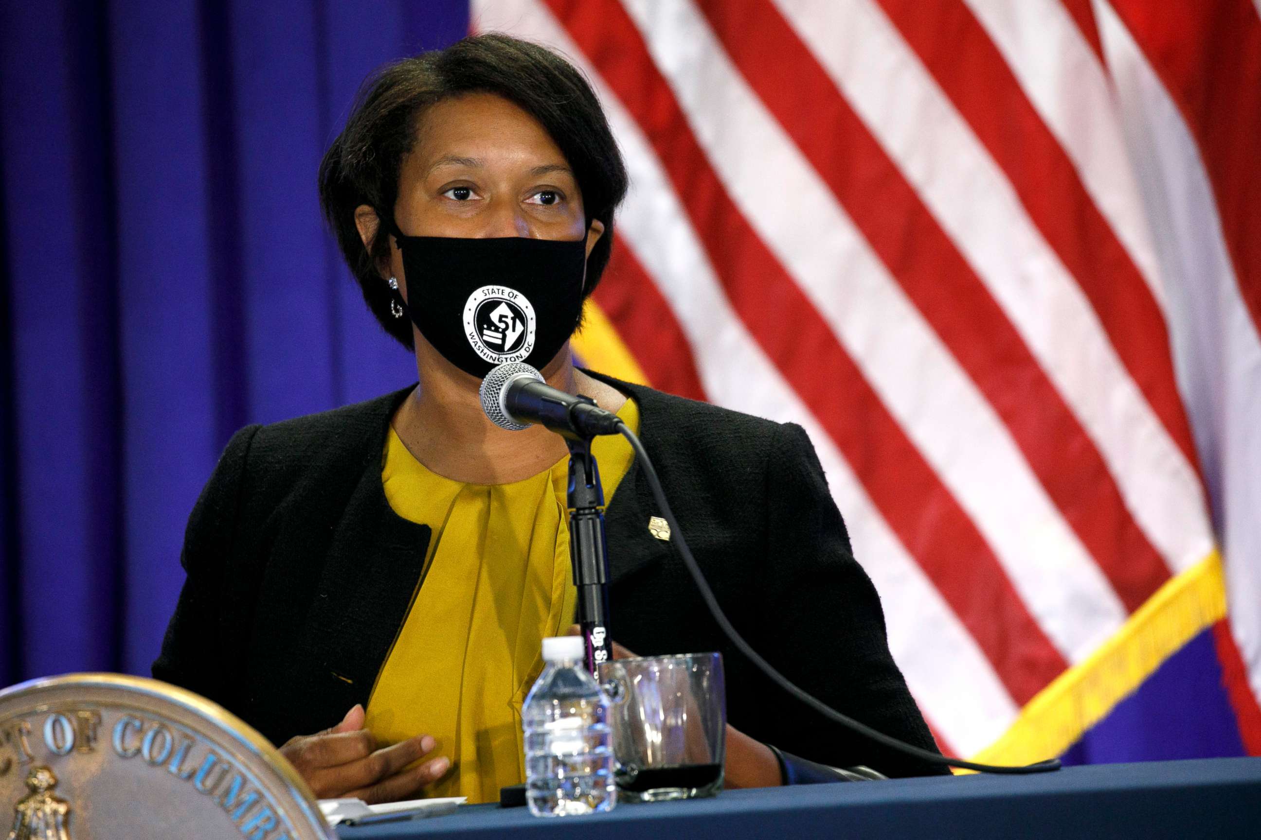 PHOTO: DC Mayor Muriel Bowser speaks during an announcement that District of Columbia public schools will be all virtual through Nov. 6, during a news conference, July 30, 2020, in Washington.