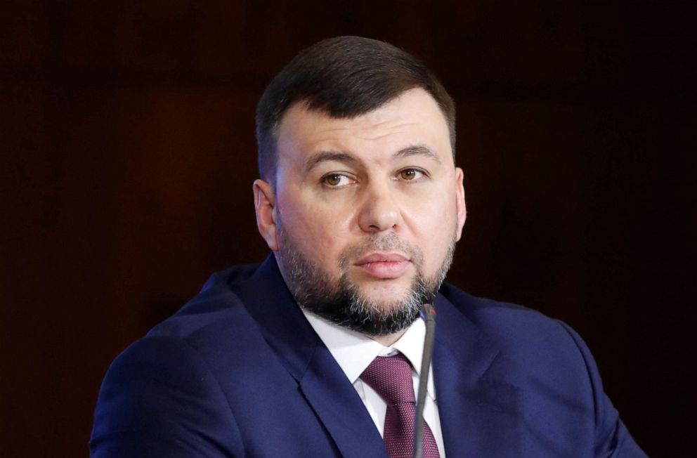 PHOTO: Denis Pushilin, head of the separatist self-proclaimed Donetsk People's Republic,  attends a news conference in Donetsk, Ukraine Feb. 11, 2022.