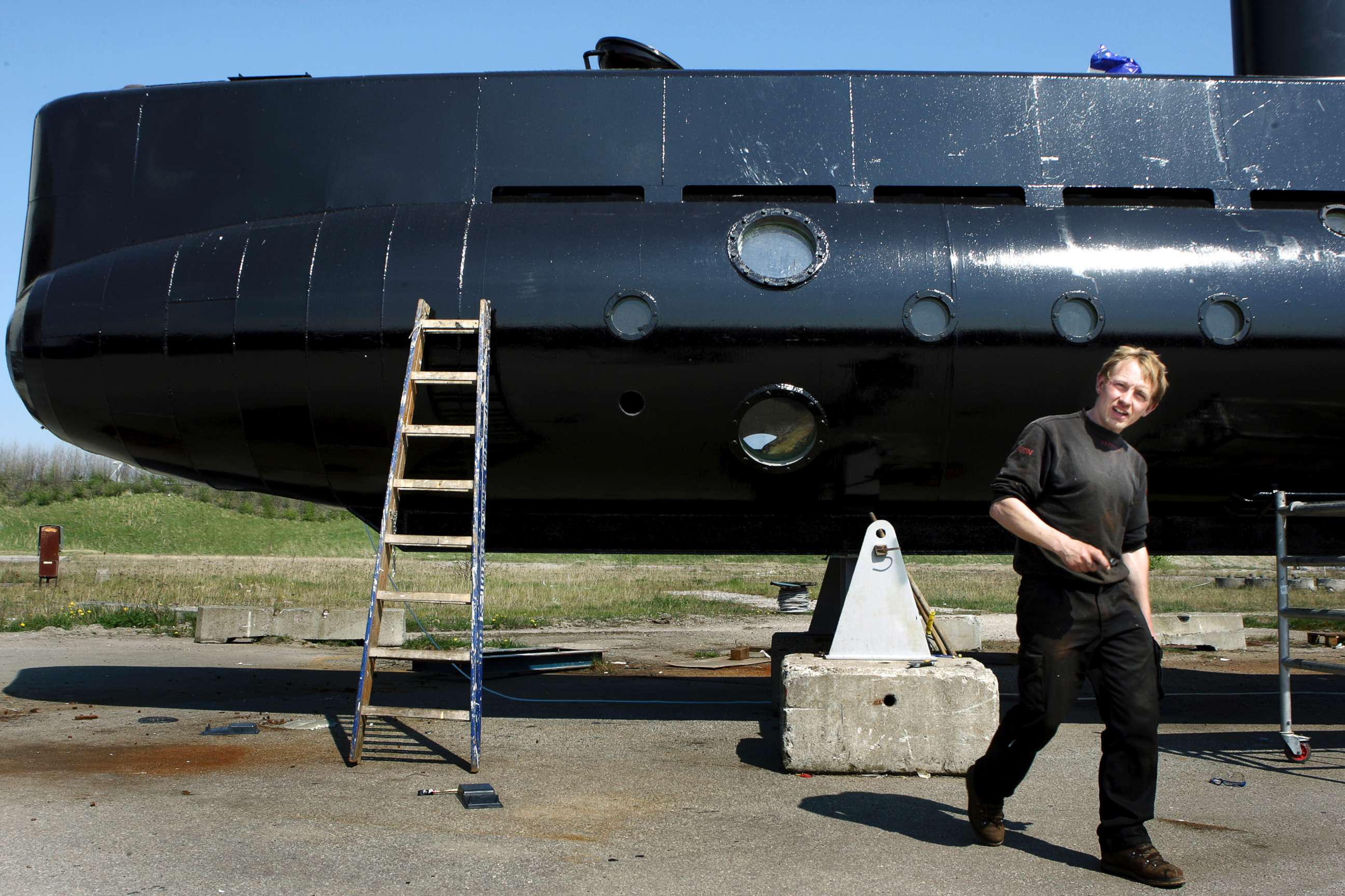 PHOTO: This April 30, 2008 file photo shows a submarine and its owner Peter Madsen. Peter Madsen stands trial at Copenhagen's City Court on March 8, 2018, for the killing of Kim Wall, 30, in his submarine off the usually quiet northern European country.