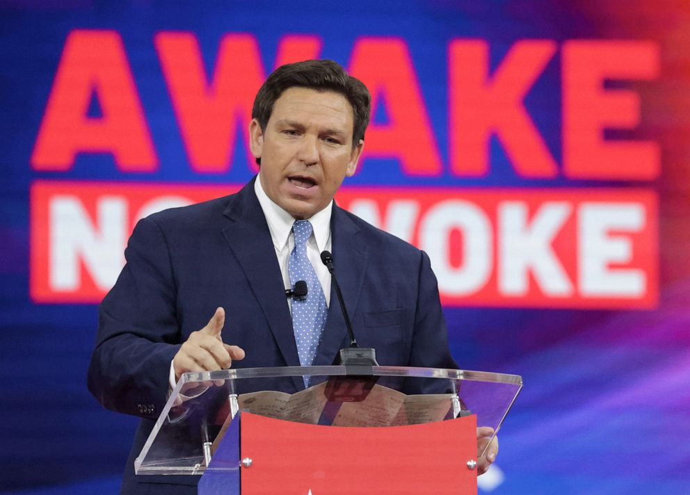 PHOTO: Florida Gov. Ron DeSantis delivers remarks at the 2022 CPAC conference at the Rosen Shingle Creek in Orlando, Feb. 24, 2022.