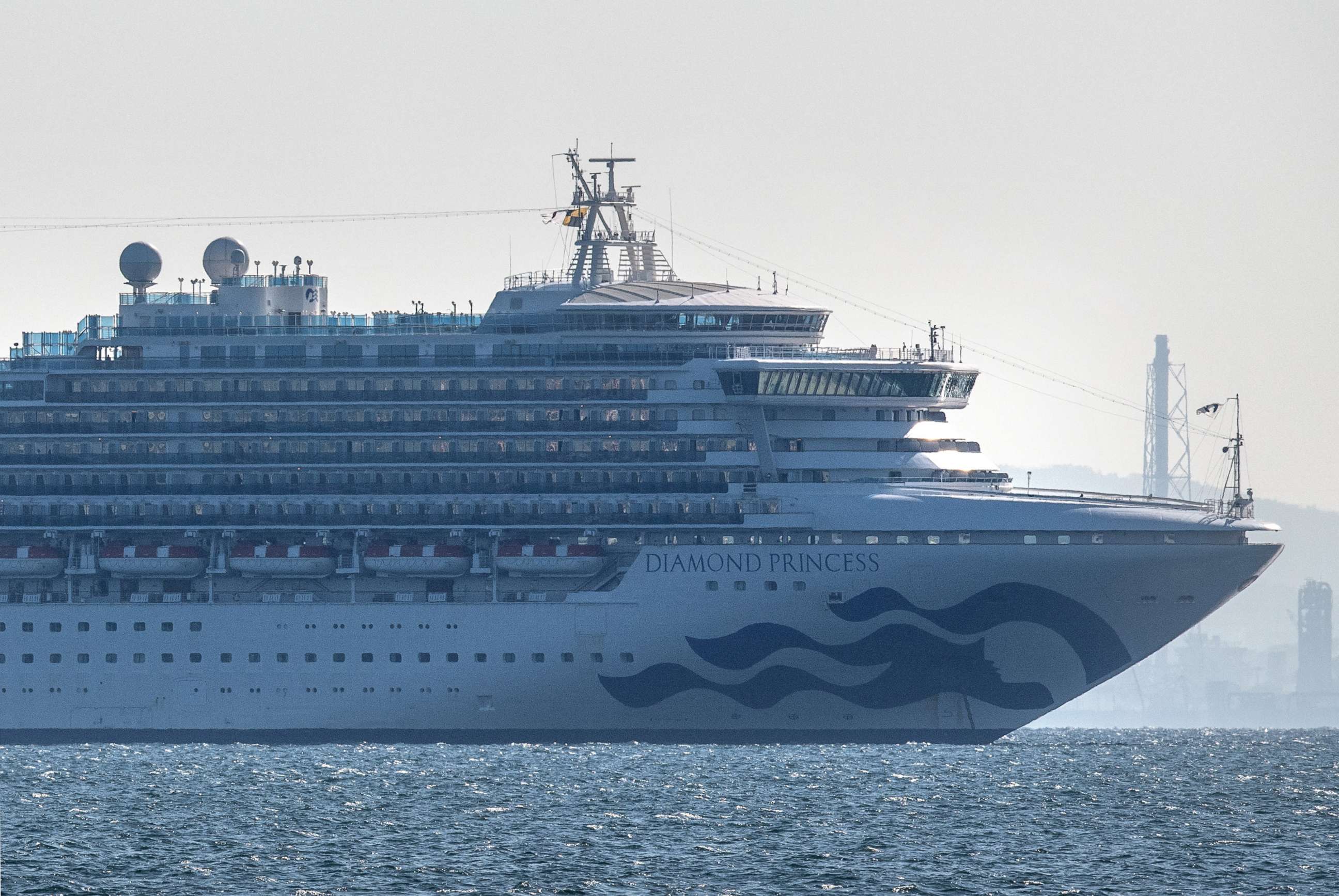 PHOTO: The Diamond Princess cruise ship with around 3,700 people on board sits anchored in quarantine off the Japanese port of Yokohama on Feb. 5, 2020, after a number of passengers tested positive for the new coronavirus.