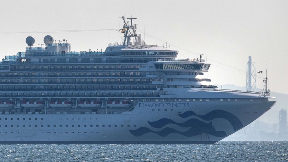 PHOTO: The Diamond Princess cruise ship with around 3,700 people on board sits anchored in quarantine off the Japanese port of Yokohama on Feb. 5, 2020, after a number of passengers tested positive for the new coronavirus.