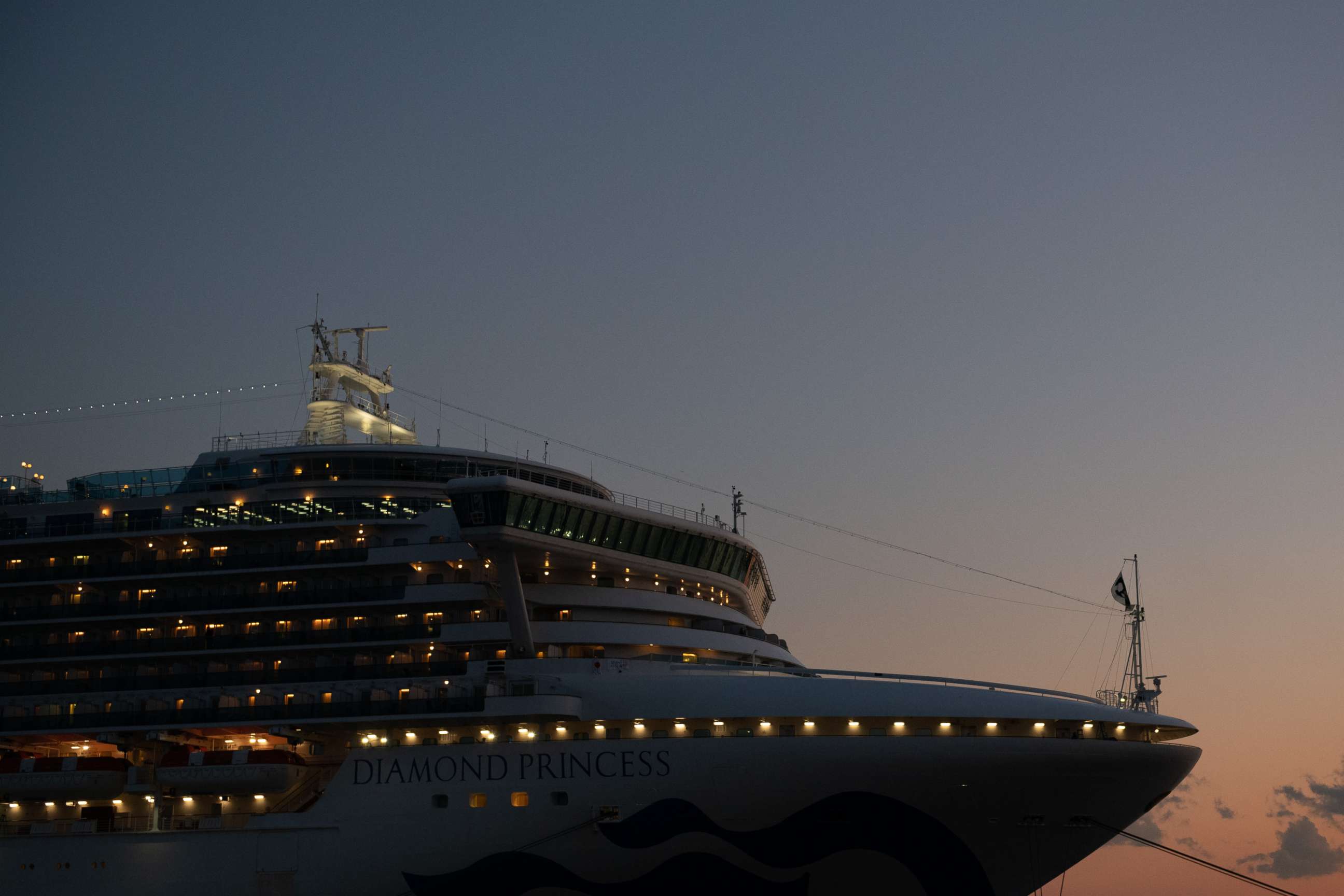 PHOTO: The Diamond Princess cruise ship sits docked at Daikoku Pier in the Japanese port of Yokohama where it remains in quarantine after a number of people on board were diagnosed with the novel coronavirus, Feb. 10, 2020.