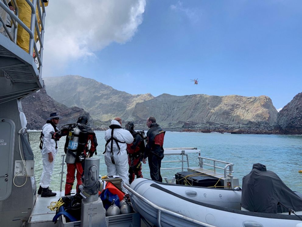 PHOTO: Members of a dive squad conduct a search during a recovery operation around White Island in New Zealand on Dec. 13, 2019, days after a volcanic eruption.